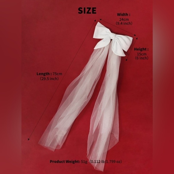 White Bow Veil With Attached Clip ???? New main image 5